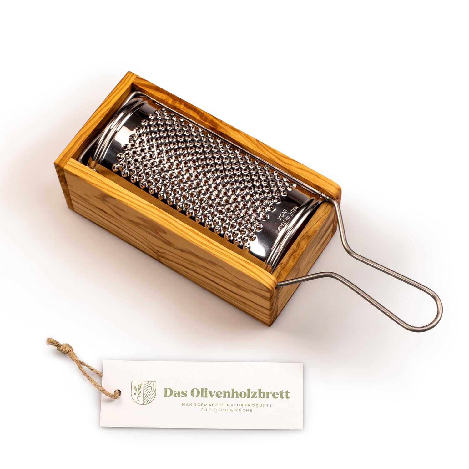 Râpe à Parmesan Râpe avec Récipient en Bois D'Olivier - 23cm