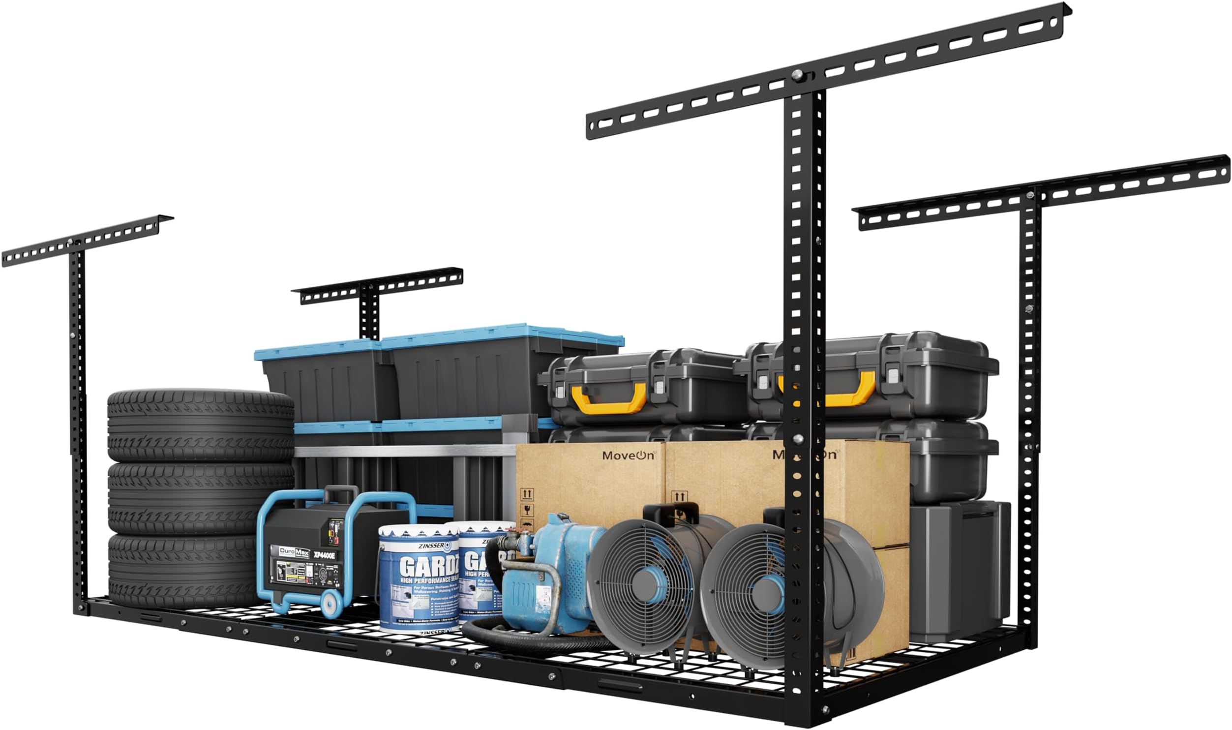 FLEXIMOUNTS 3x6 Overhead Garage Storage Adjustable Ceiling Rack 72" Length x 36" Width x 40" Height, 450lbs Weight Capacity, Black, Classic Series