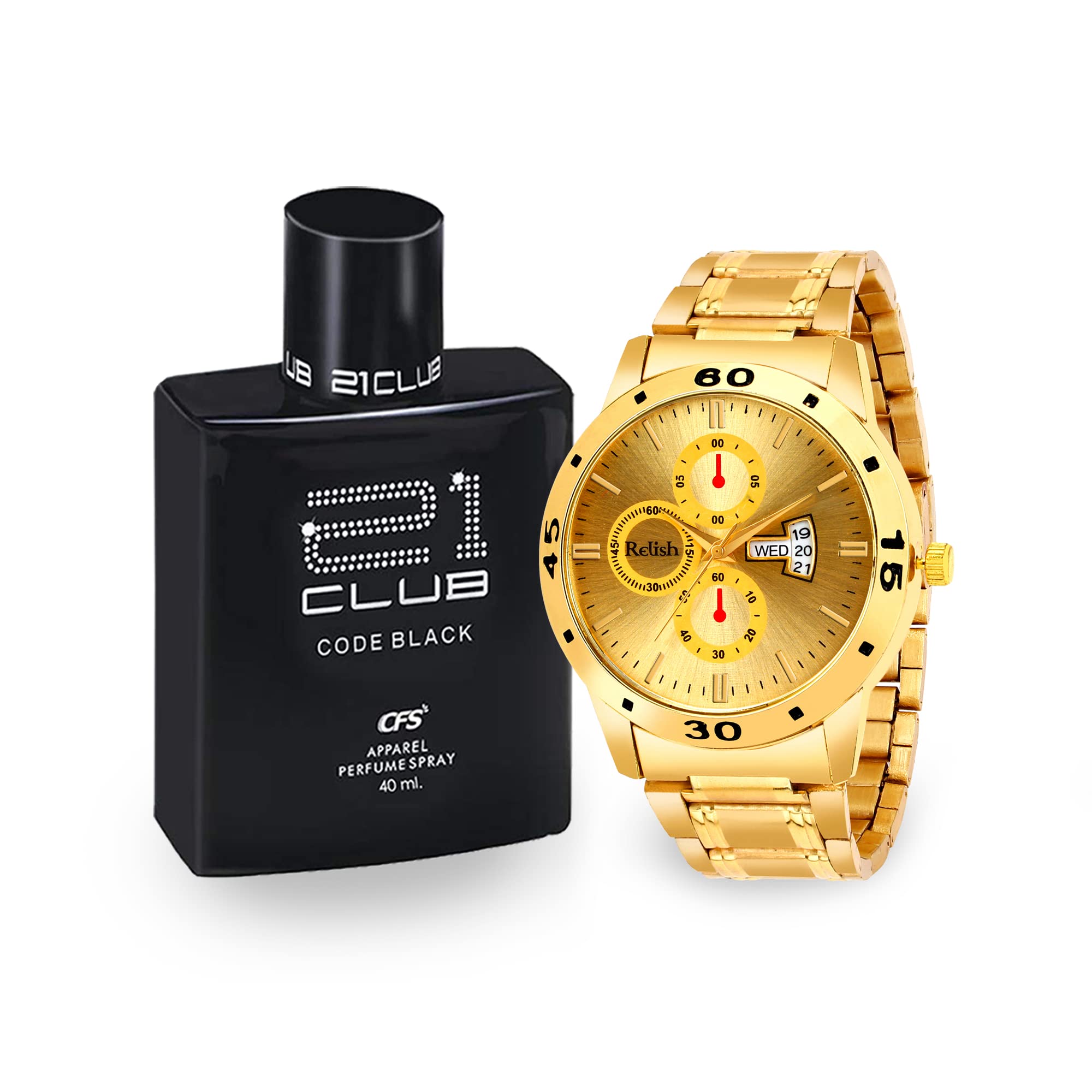 Relish Golden Tone Analog Watch with Perfume for Men Combo Pack | Birthday, Gifting (B09T3H6DW6) Amazon Price History, Amazon Price Tracker