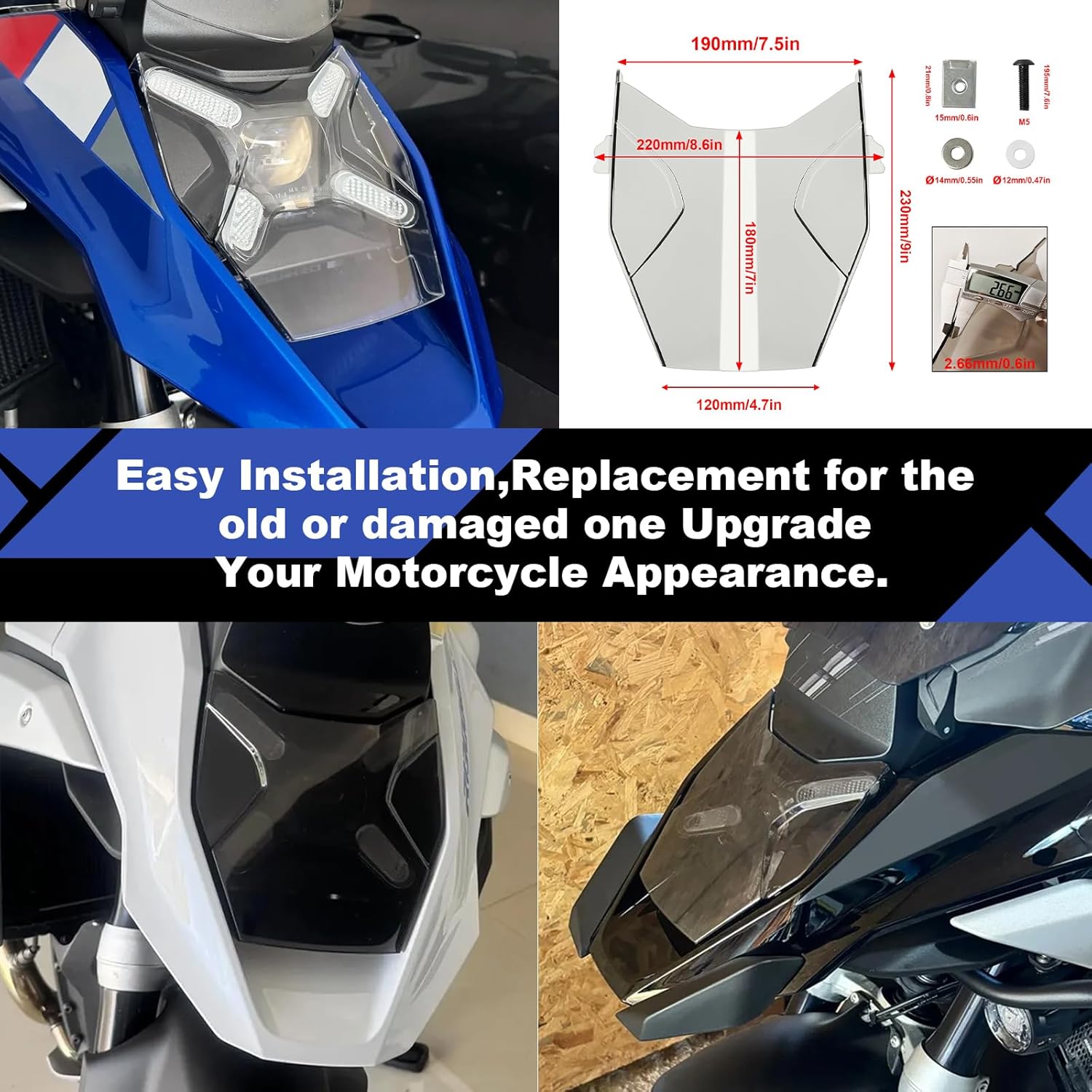 Motorcycle R1300GS Headlight Guard Front Headlamp Protector Lens Cover Compatible with BMW R 1300 GS R1300GS ADV Adventure/Option 719 Accessories 2023-2025 (Transparent)