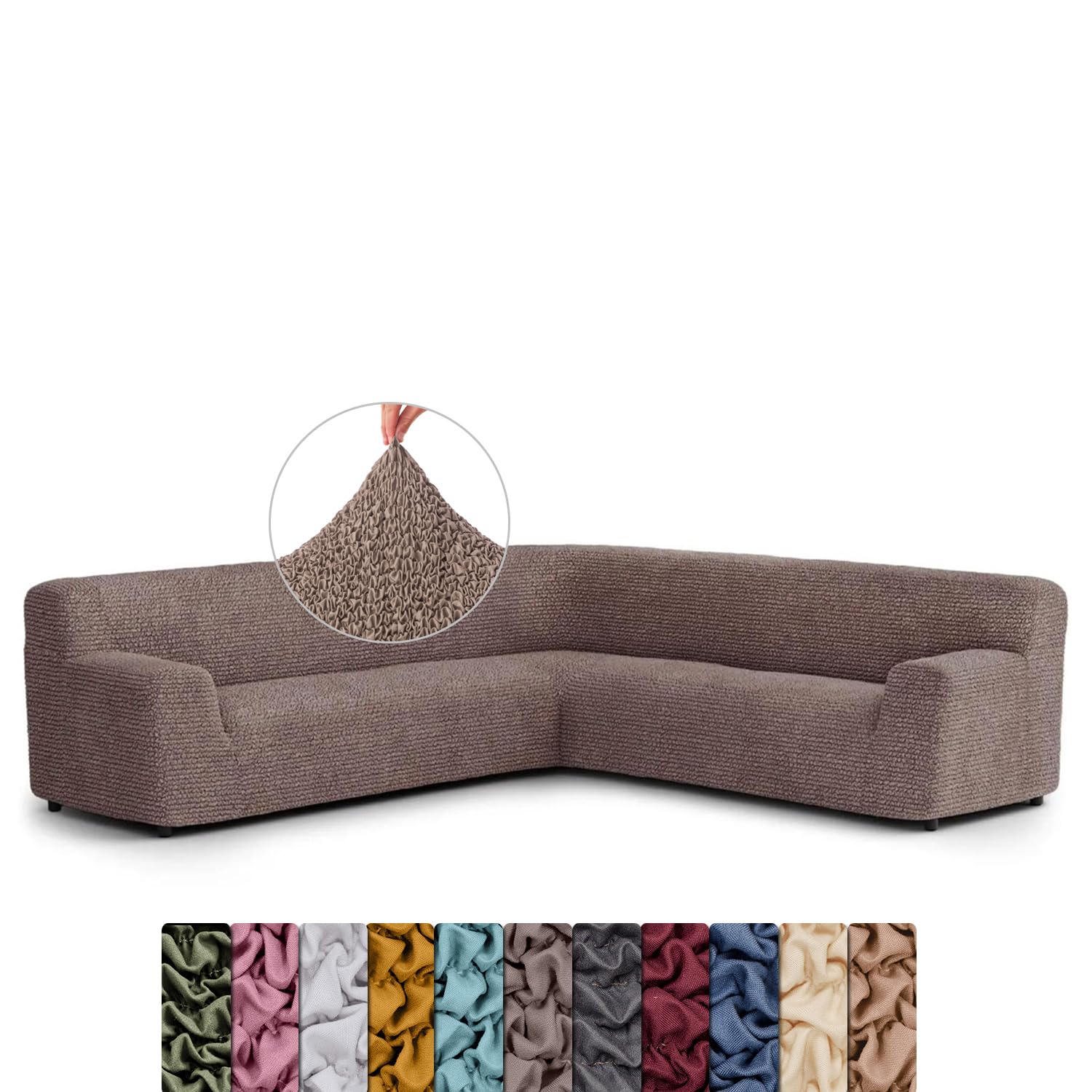 Menotti Large Corner Sofa Cover - Couch Cover - Pet Protector - Soft Fabric Slipcovers - 1-piece Form Fit Stretch Sectional Sofa Slipcover Furniture Protector - Microfibre - Choco (Large Corner)