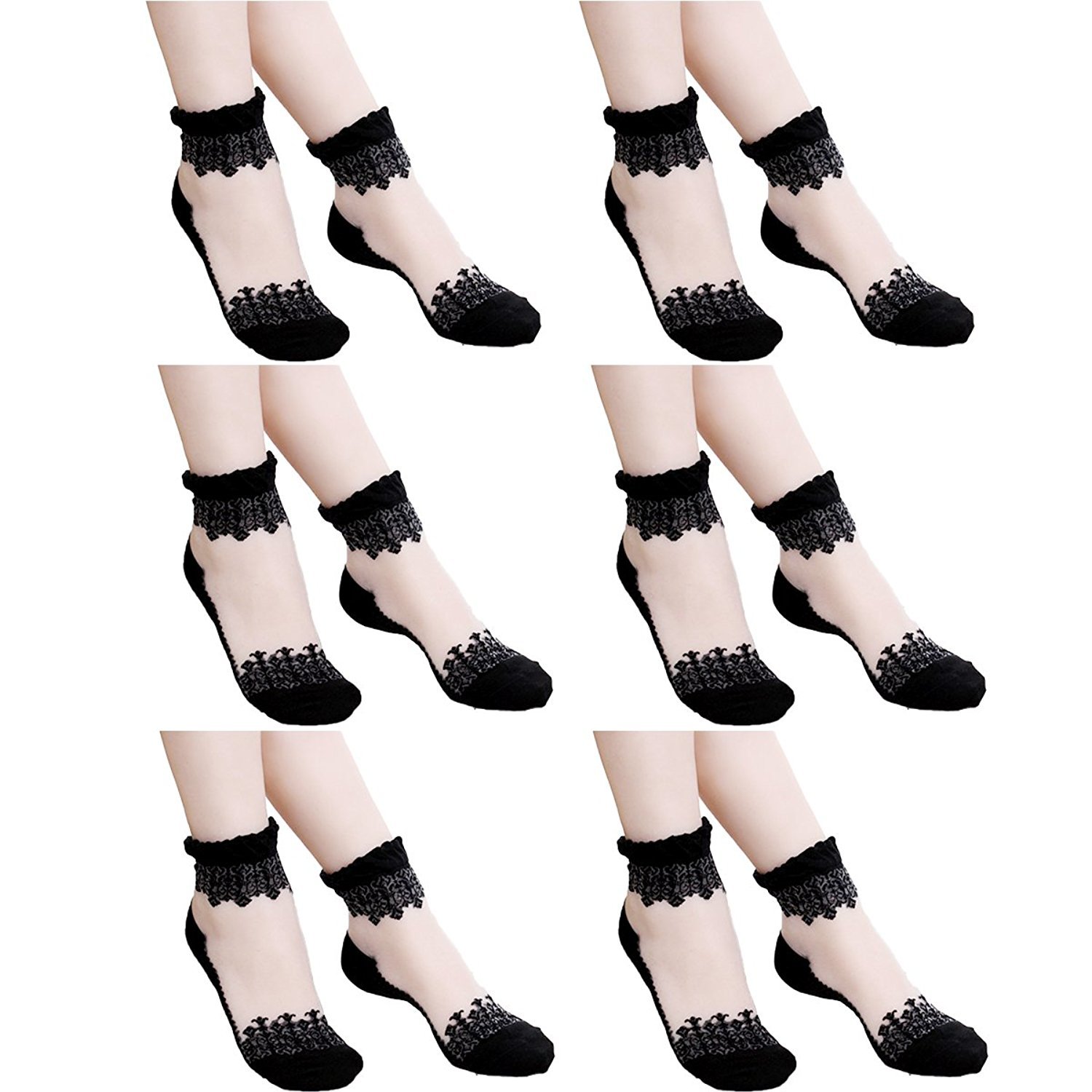 cotson ;lasting wear in every pair Cotson Pack of 6 Black Ultra-Thin Transparent Crystal Lace Socks for women/Girl's (Ankle Length)-picture-17