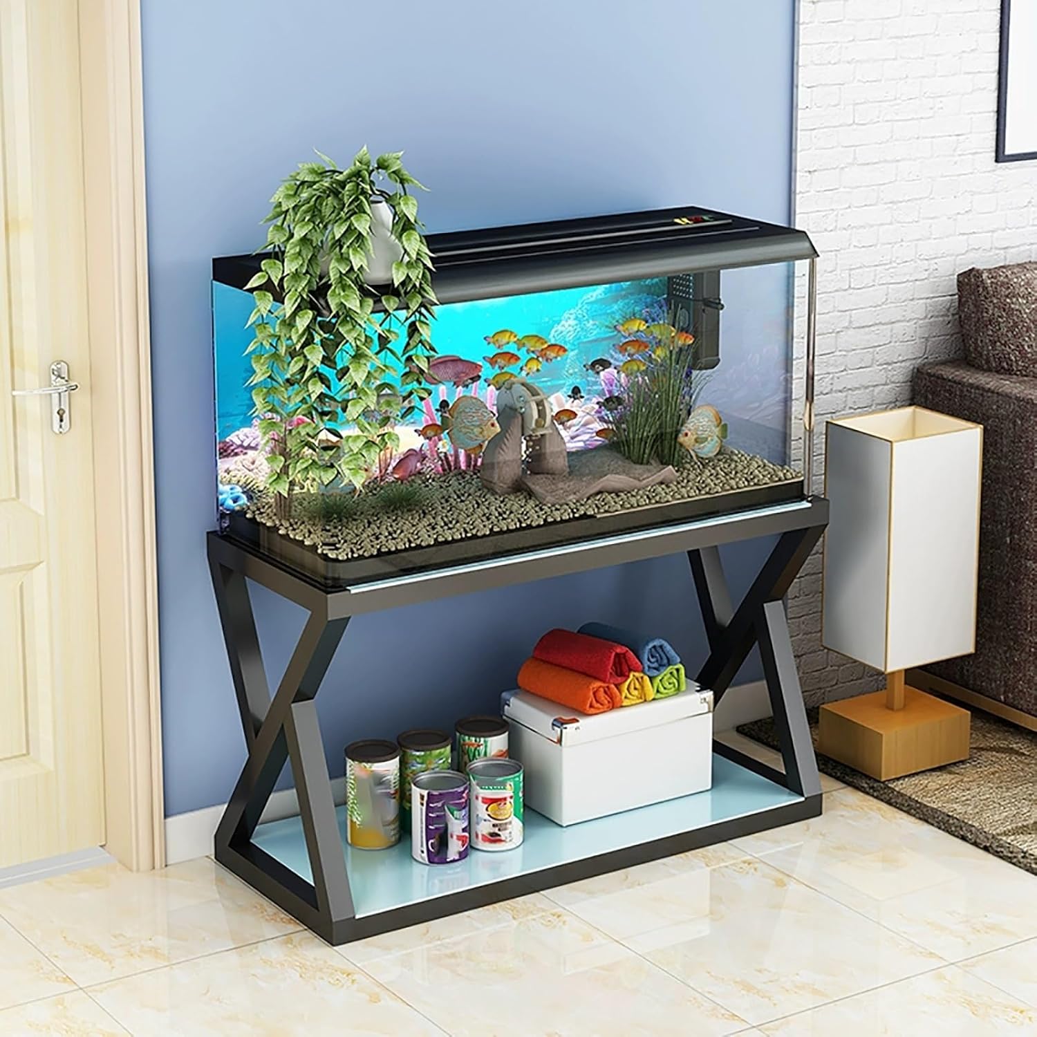 Fish Tank Stand,Sturdy 2-Tier Aquarium Stand & Fish Tank Rack with Versatile Storage Cabinet for Home/Office, Perfect for Aquariums & Plant Displays (White, 100x50x70cm)