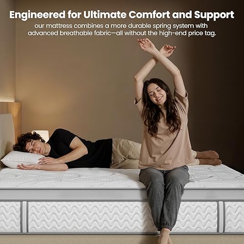 Miniatura 6 de Twin Mattress 12 Inches - Medium Firm Hybrid Cooling Mattresses - Thicker 2mm Steel for ShoulderLumbar Support & Pressure Relief, Fiberglass-Free,