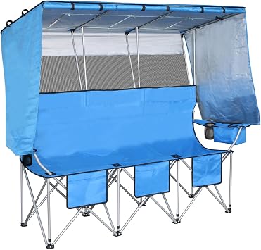 BDL 3 Person Camping Chair with Canopy Shade,Oversized Folding Chair, Blue
