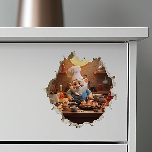Miniatura 7 de Calcomanía de gnomo para hornear hongos en agujero de pared, calcomanía de pared 3D con agujero de ratón