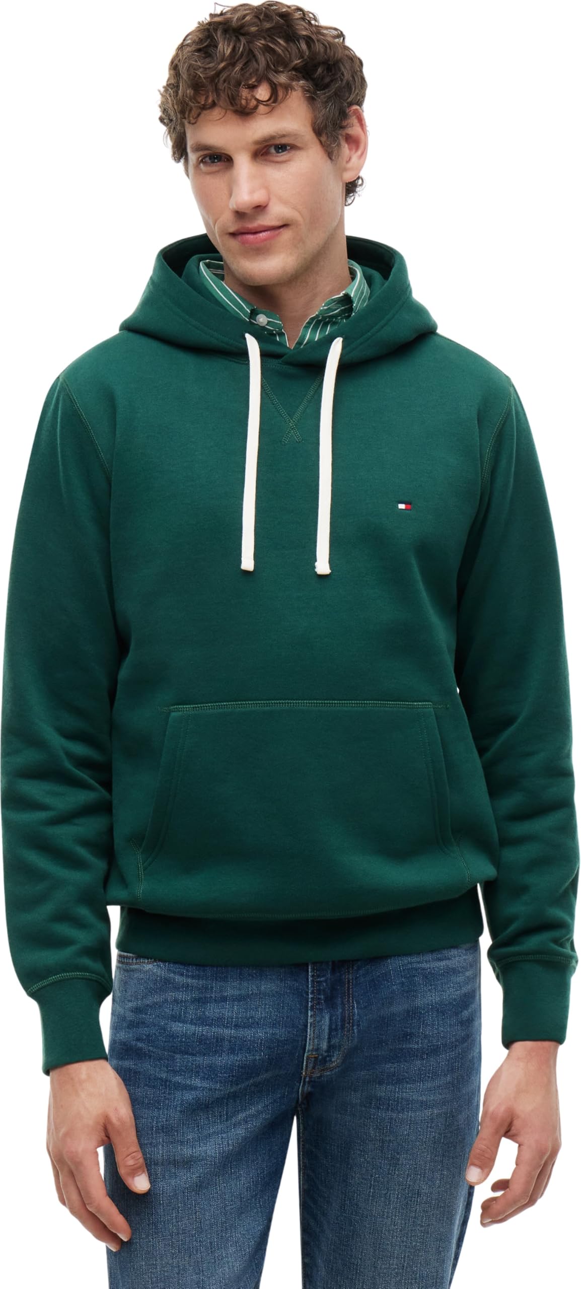 Tommy Hilfiger Men’s Seasonal Fleece Hoodie with Kangaroo Pocket, Green (Ornamental Green), XXL