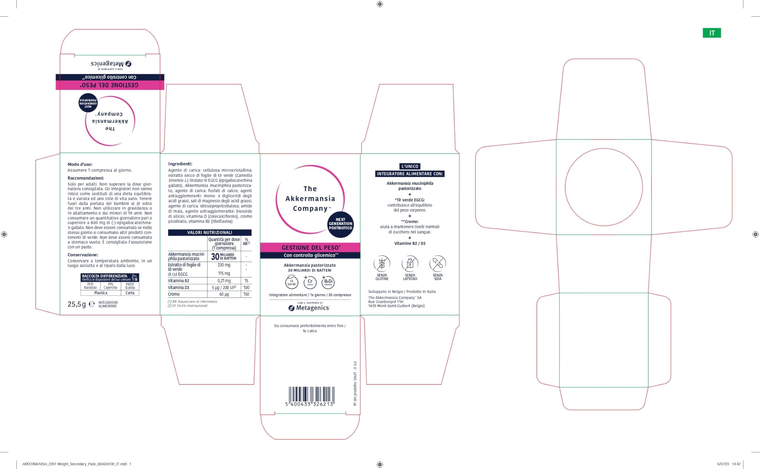 Metagenics Akkermansia Glicemia - Gestione del Peso con Controllo Glicemico - 30 Compresse