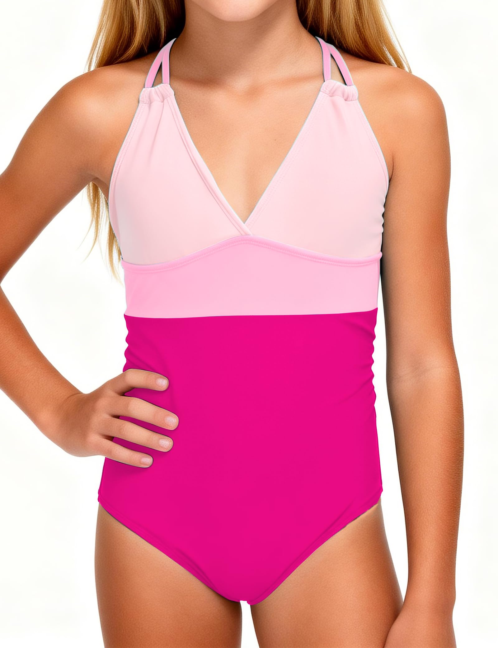 - Girls Swimsiut One-Piece Bathing Suit Adjustable Straps Color Block Swimwear Summer Beach Wear Size 7-16