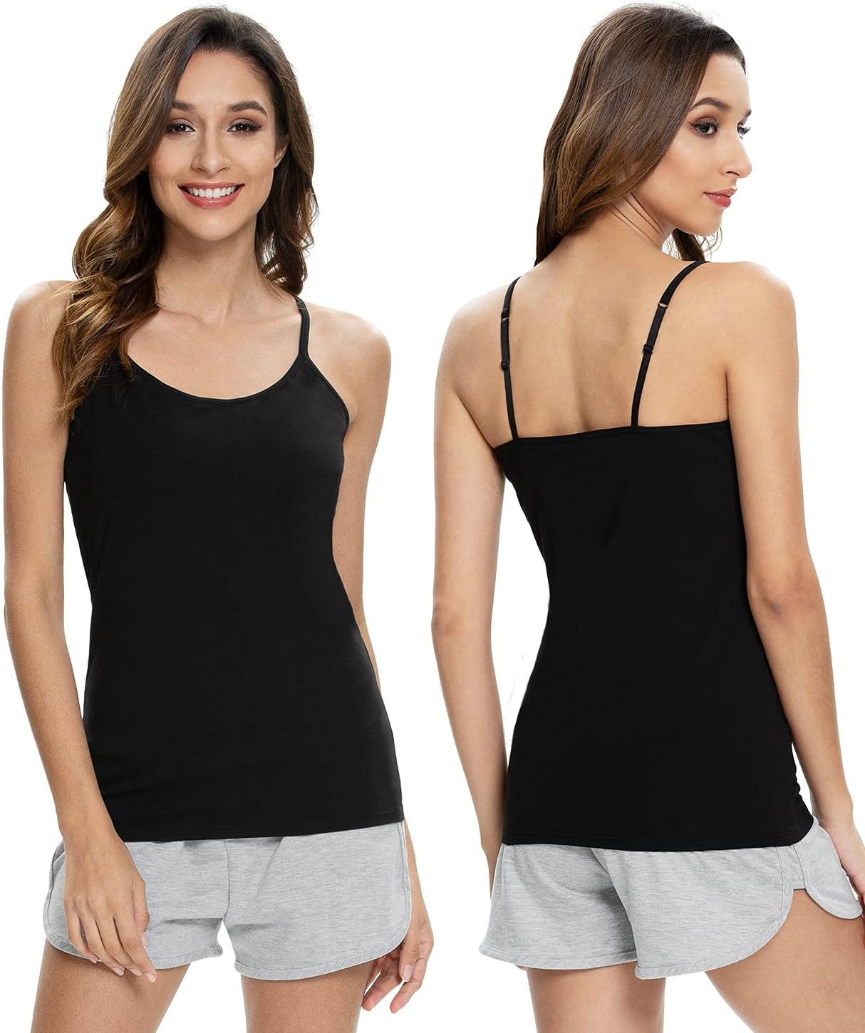 Air Curvey 3 Pack Camisole Tops for Women Built in Bra Adjustable Strap Soft Cotton Undershirt Tanks Seamless Layering Tops - Image 2