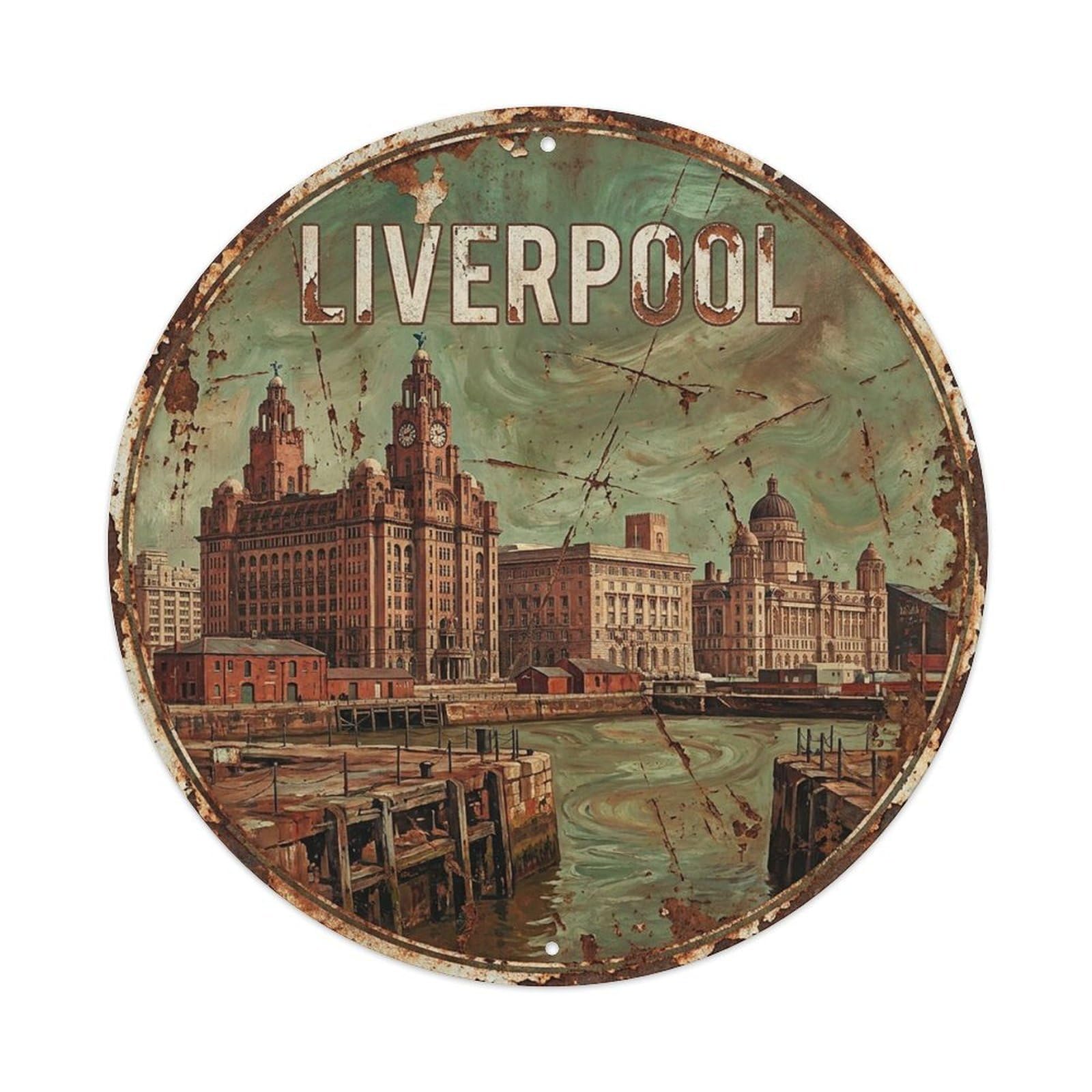Vintage Travel England Liverpool Vintage Metal Tin Sign Plaque Wall Decor for Cafe, Club Bar, Office, Garden Metal Poster 8x8Inch