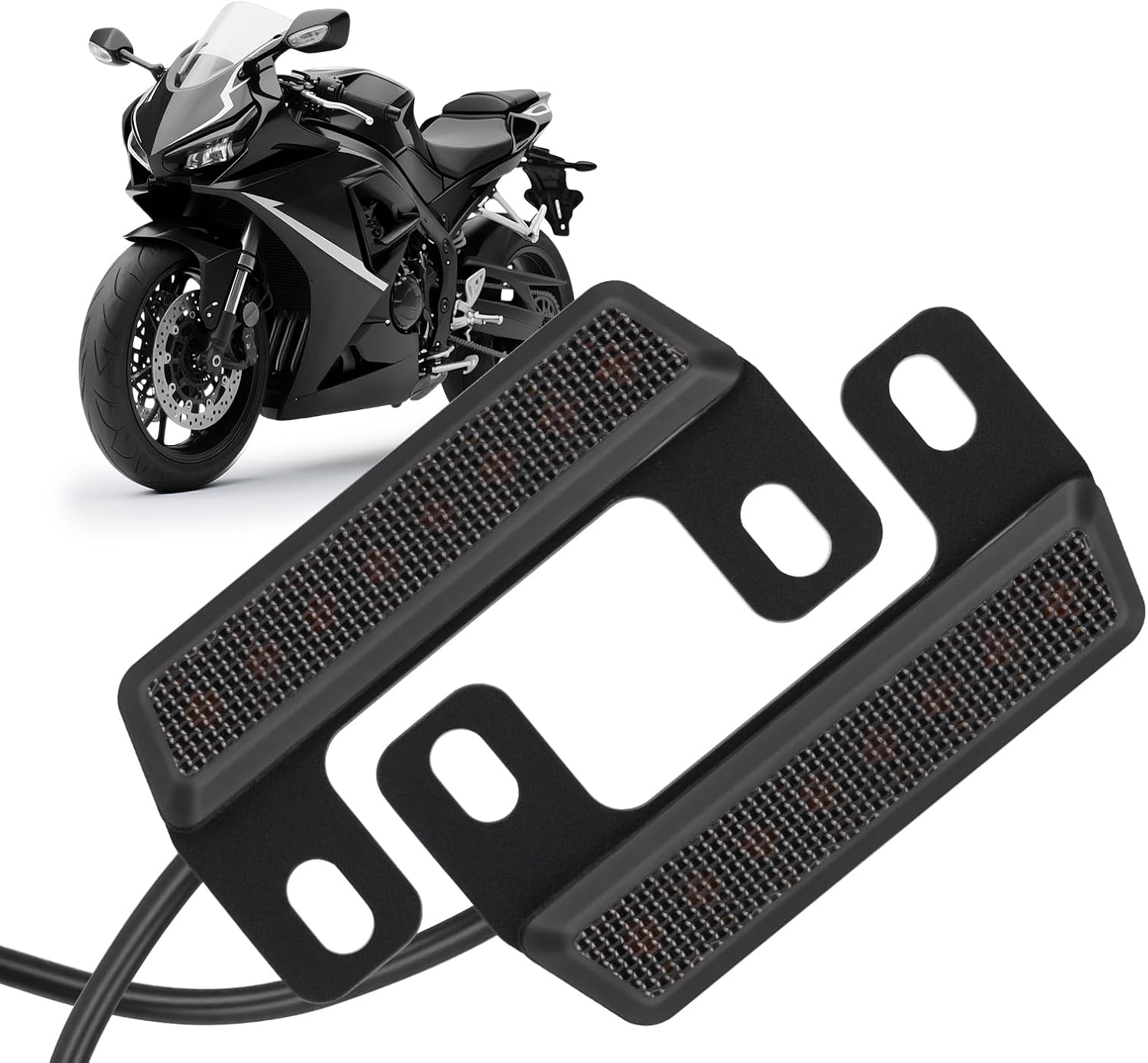 KEMIMOTO Universal Motorcycle Brake Light with Turn Signals 12V Compact Dual Color Dirt Motorcycle Tail Light License Plate Indicator Light Waterproof, Black