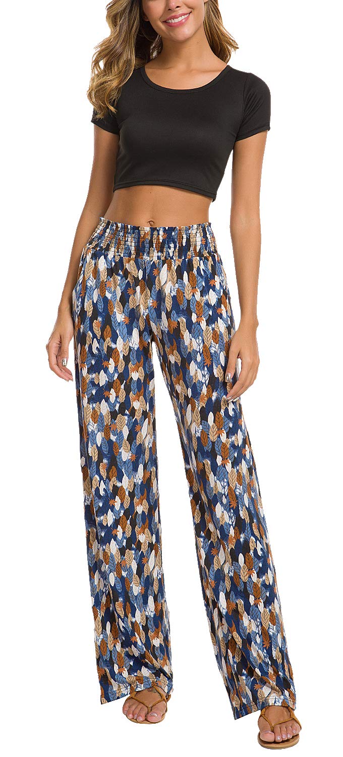 Femmes Décontracté Jambe Droite Boho Yoga Pantalon Élastique Taille Haute Pantalon avec Poches