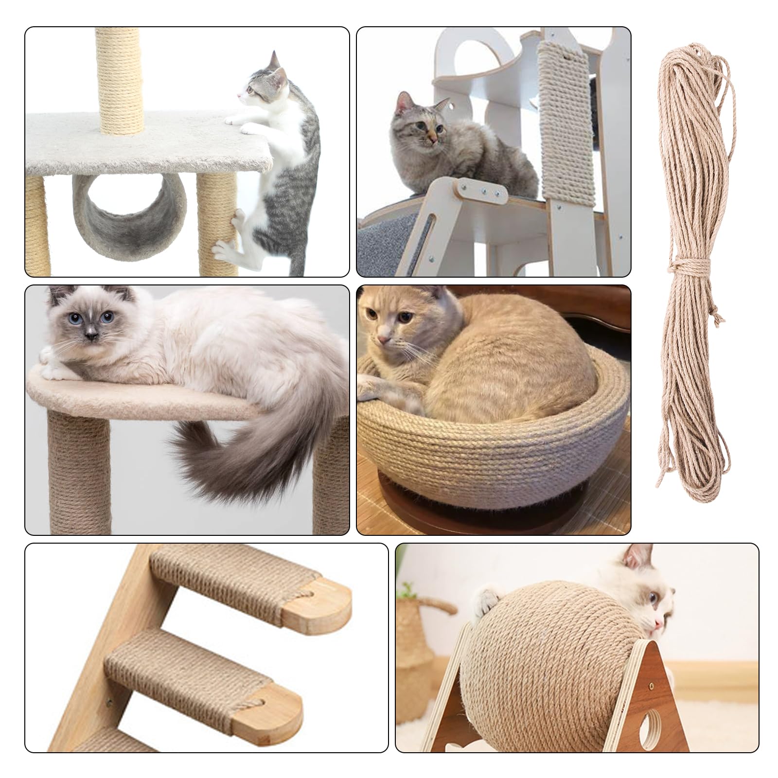 YeaHapiday Lot de 2 cordes en sisal naturel pour arbre à chat 6 mm x 50 m - Corde en jute naturelle - Jouet avec 1 souris - Accessoire pour chat