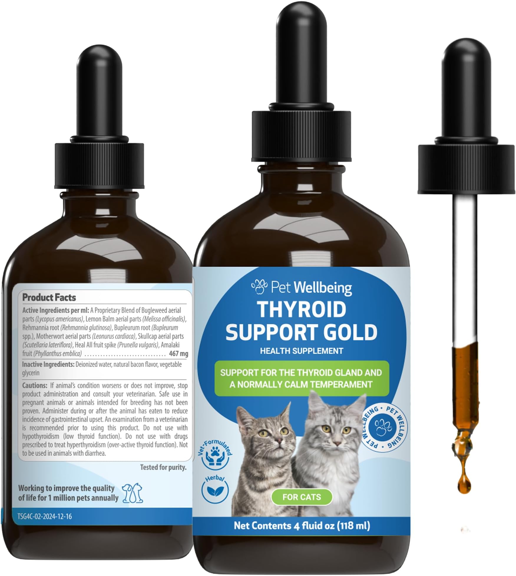 Thyroid Support Gold for Cats - Supports Healthy Thyroid Gland Function in Cats, Normal Metabolism, Bugleweed, Lemon Balm - Veterinarian-Formulated Herbal Supplement 4 fl oz (118 ml)
