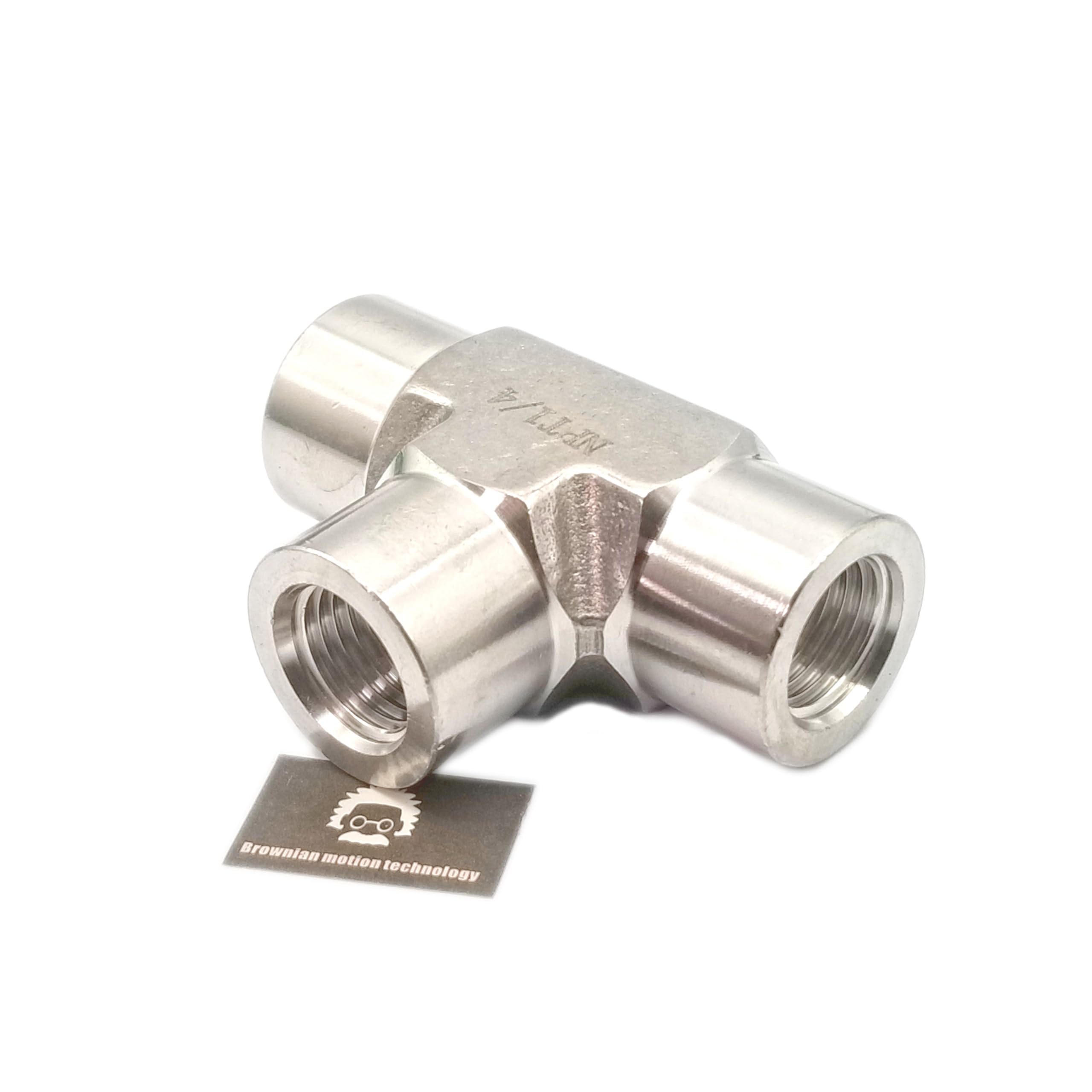 Equal Tee block SS304 with 3 Female NPT FNPT 1/4" 0.25" connections, threaded holes, stainless steel 304 forged pipe fittings,1/4" x 1/4" x 1/4" FNPT