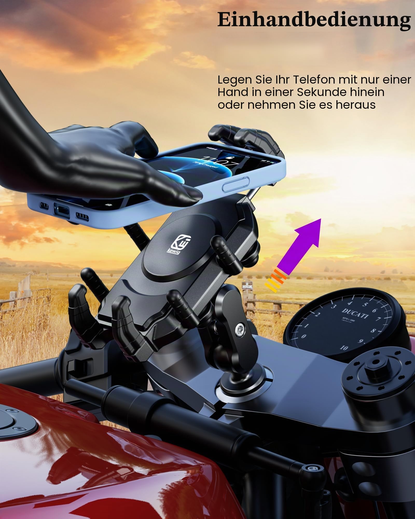BRCOVAN Motorrad Gabelvorbau Handyhalterung mit Vibrationsdämpfer und Hochgeschwindigkeits-Sicherheitsschloss, Diebstahlsichere Motorrad Handyhalter Verstellbar für 5,4-7,2 Zoll Smartphones