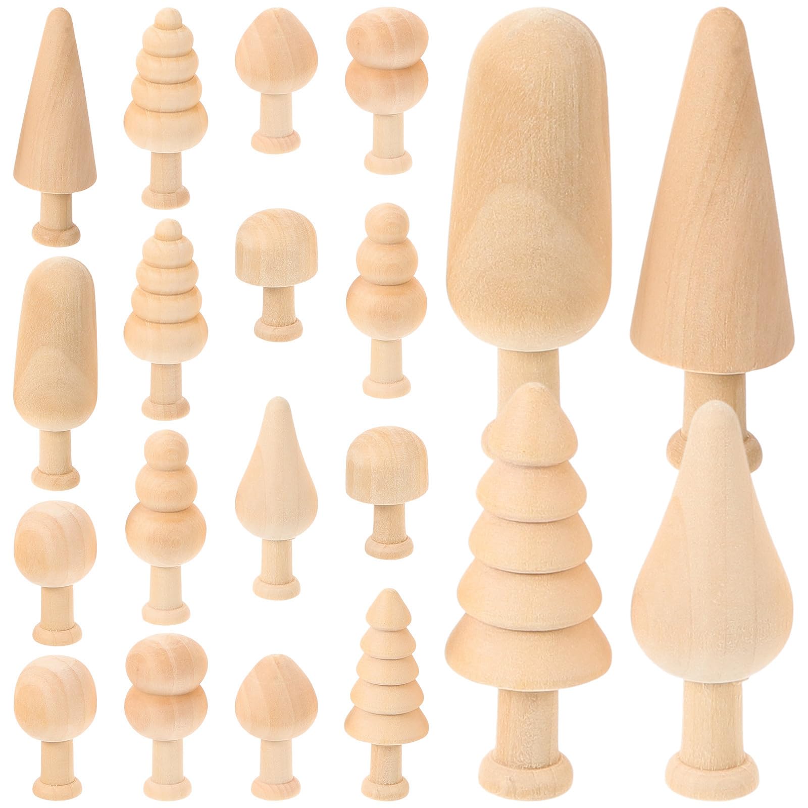Kichvoe 20pcs Unfinished Wooden Trees for Painting, Wood Pieces for Crafts, Mini Tree Crafts, Flat Smooth Surface, DIY Decoration for Parties and Arts