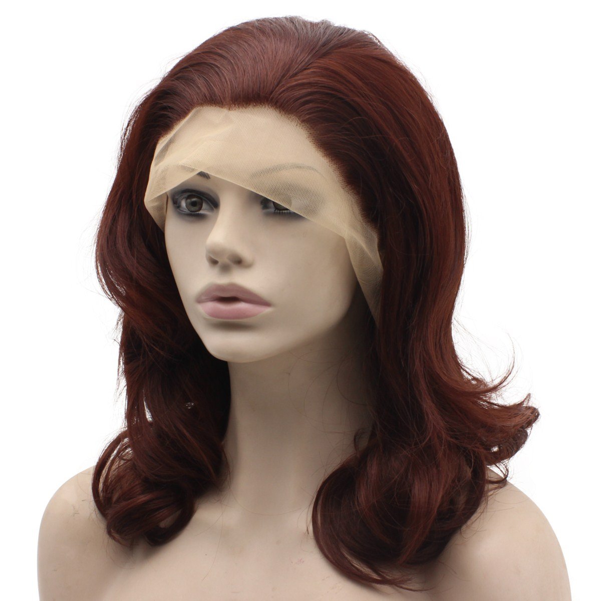 MX angel Shoulder Length Wavy Reddish Lace Front Natural Wigs Synthetic