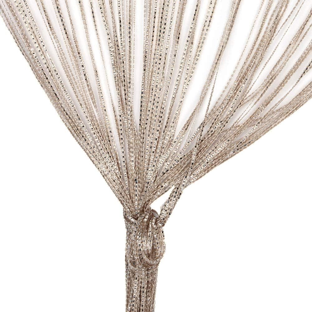 Zomanon Champagne String Door Curtains Fly Screen For Windows & Doorways - Crystal Plain Tassel (78.7''X39.4'')