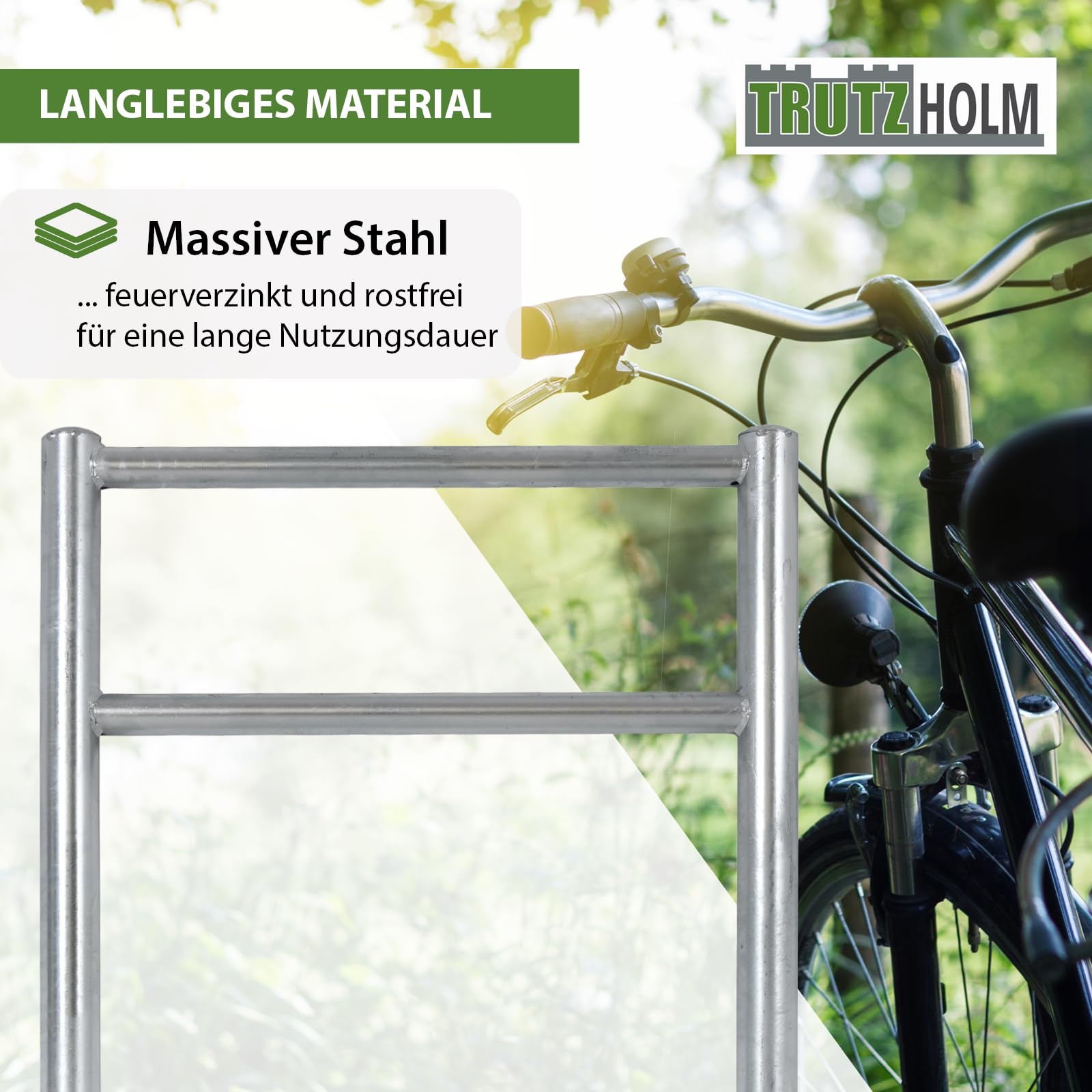 TRUTZHOLM Fahrradanlehnbügel mit Knieholm 115x75 cm Stahl feuerverzinkt Ø 60 mm Anlehnbügel zum Einbetonieren Fahrradbügel Fahrradständer Parker Diebstahlsicherung Fahrrad Anlehner