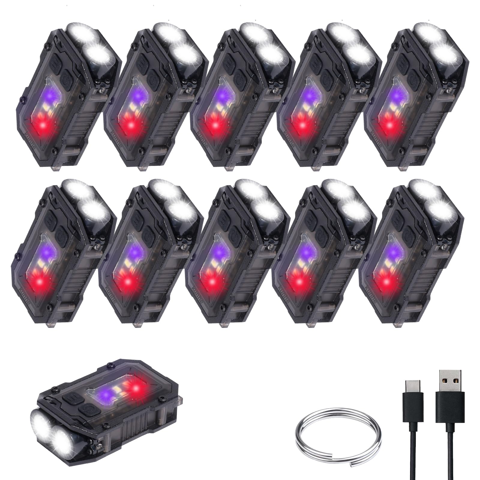 KunHe 10 Pack Bulk Gifts for Men Dad Clip-on Mini EDC Keychain Flashlight High Lumen USB-C Rechargeable with COB Side Light 8 Modes Suitable for Night