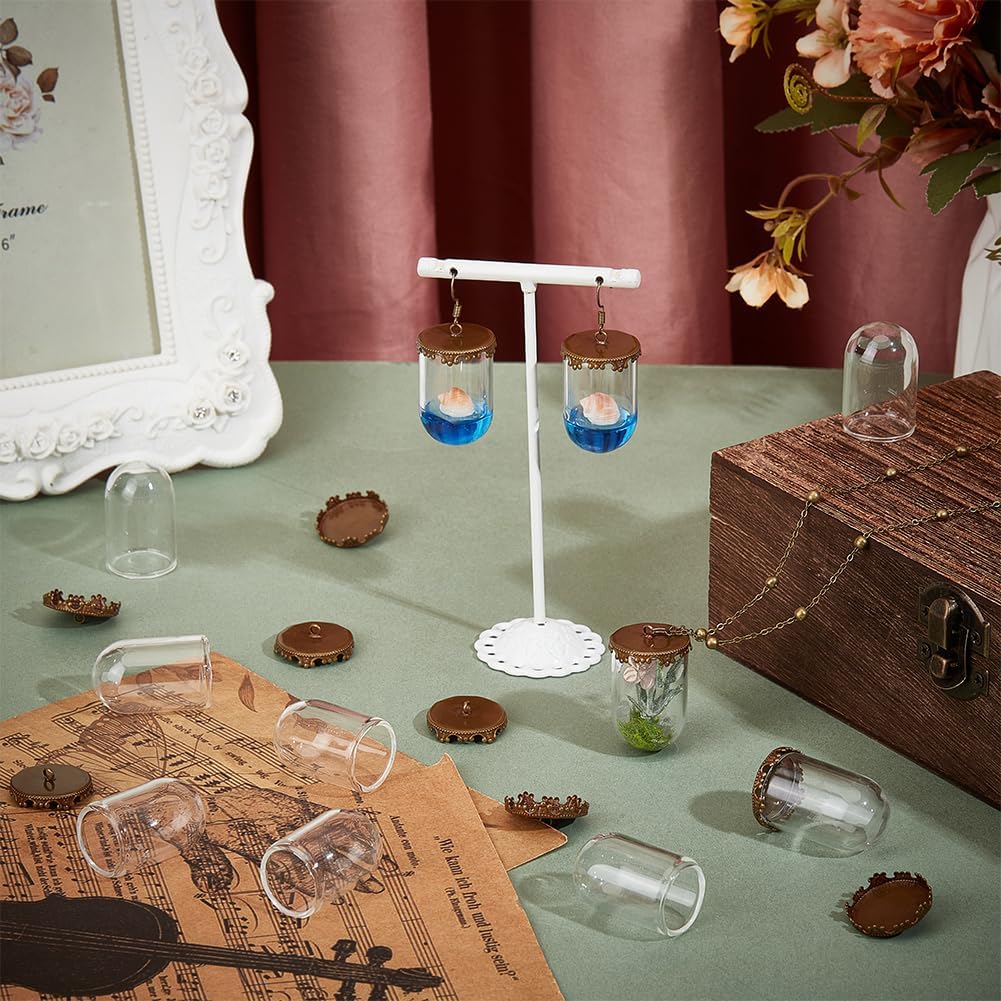 BENECREAT 12Pcs Clear Tube Glass Pendant, 1.38x0.87 Inch Hollow Glass Dome Vial Pendant for Necklaces DIY Jewelry Making - Image 4