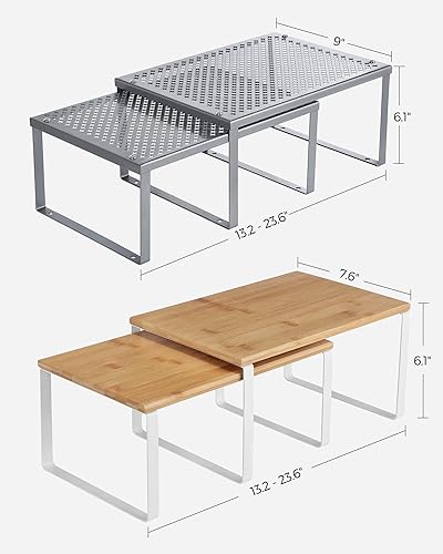 Miniatura 3 de SONGMICS Organizador de estantes de bambú y organizadores de estantes de metal, apilables, estantes de cocina expandibles, plateado, natural y