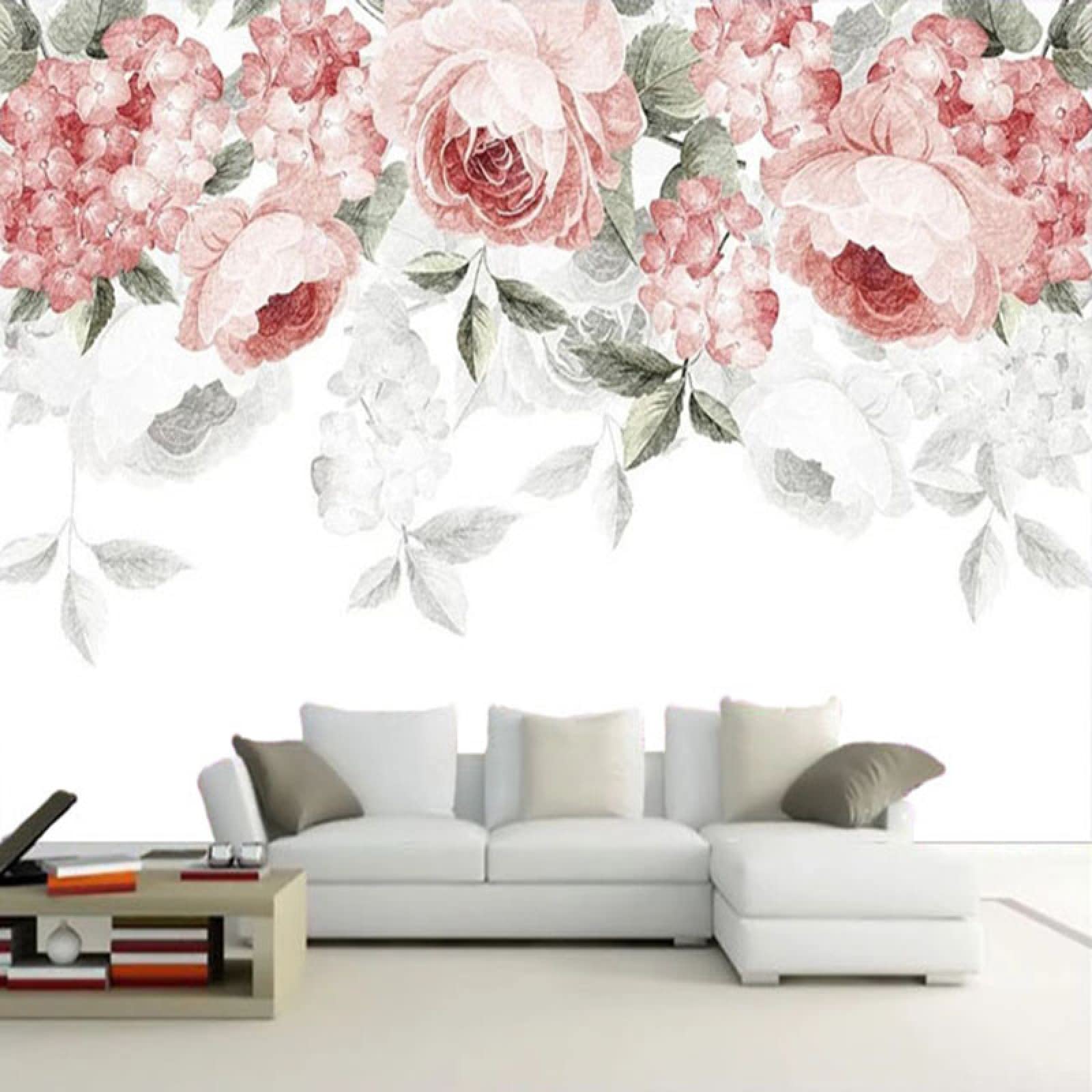Papier peint 3D aquarelle rose avec impression moderne sur toile intissée