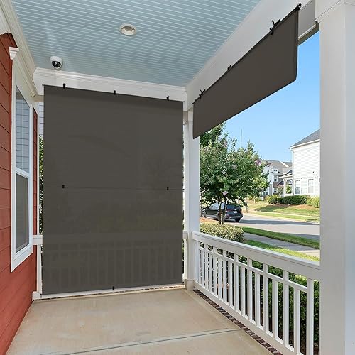 Miniatura 7 de E&K Sunrise - Persiana enrollable para exteriores de 4 pies de ancho x 6 pies de alto, persiana enrollable para patio, sin cable, plegable,