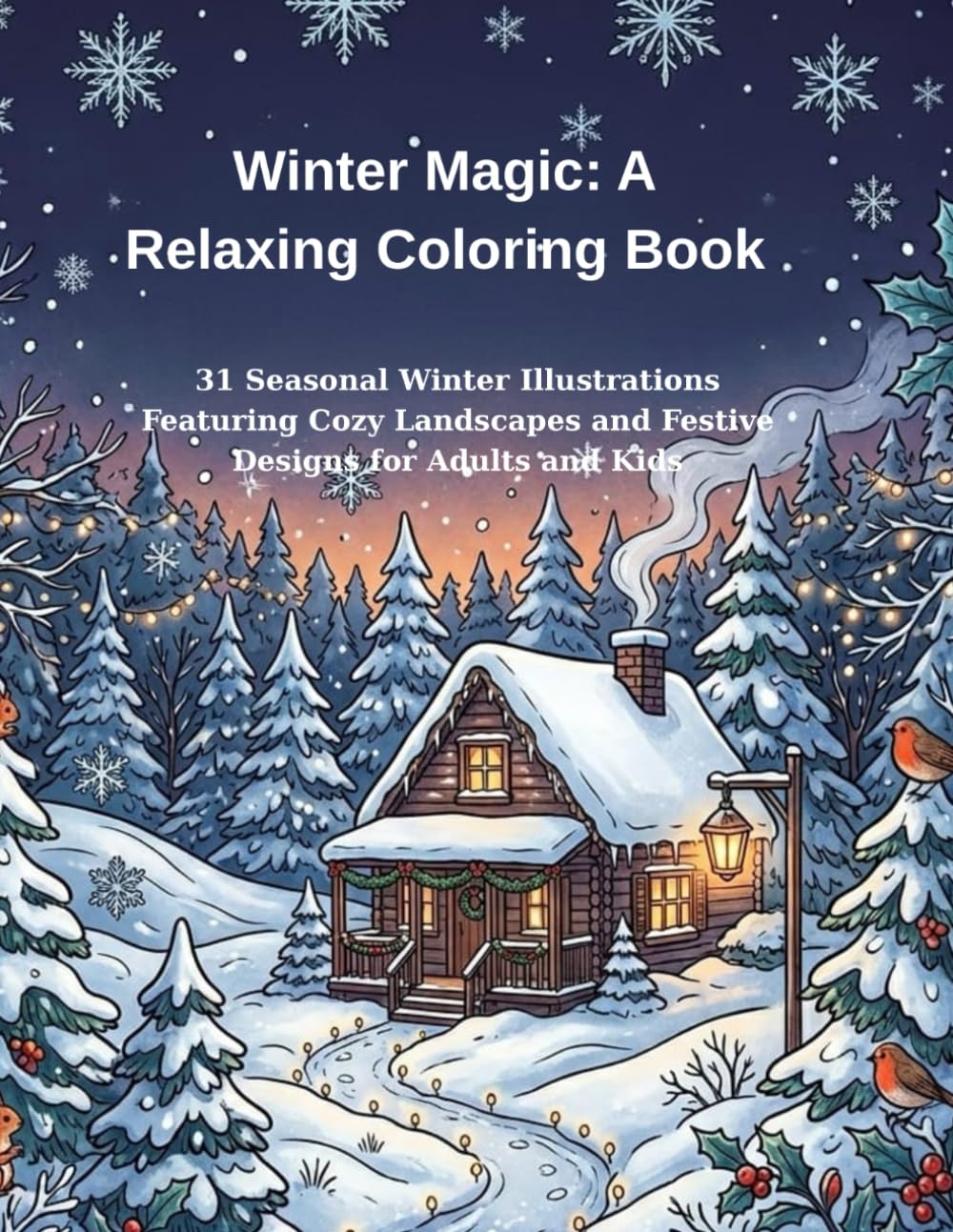 Winter Magic: A Relaxing Coloring Book: 31 Seasonal Winter Illustrations Featuring Cozy Landscapes and Festive Designs for Adults and Kids