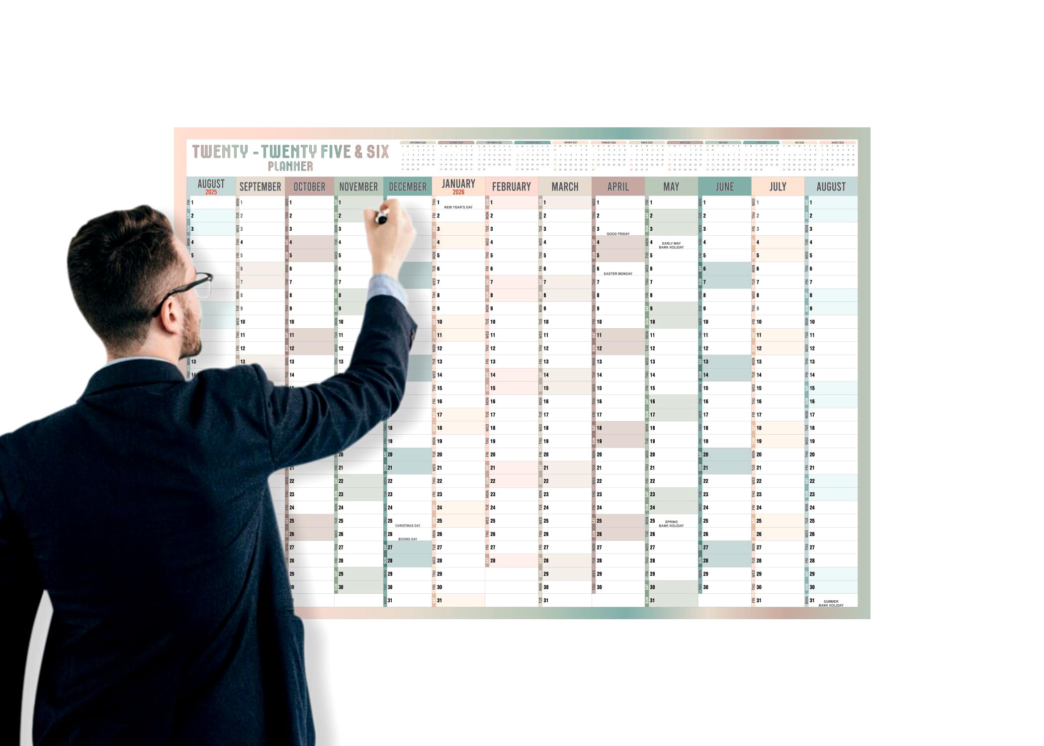 Planificador de pared para año académico 2025-2026, calendario semestral, gráfico de estudio anual, planificador anual grande de agosto a agosto, organizador de planificación académica