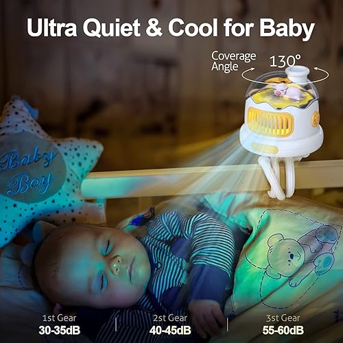 Miniatura 2 de Ventilador de cochecito sin aspas para bebé, ventilador recargable USB con luz nocturna, mini ventilador de cochecito con trípode flexible con clip