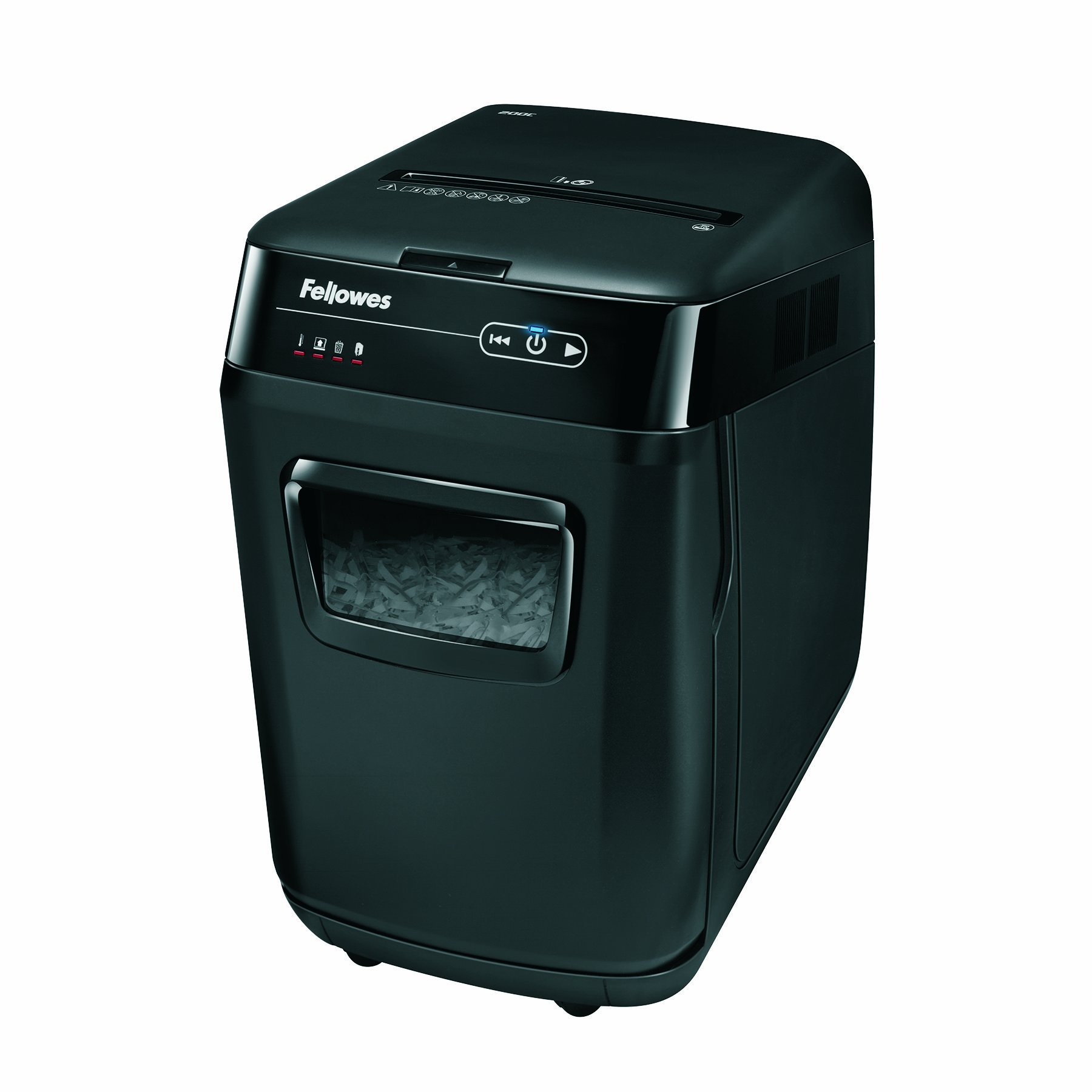 Fellowes Autofeed niszczarka do dokumentów Automax 200C, 4 x 38 mm cięcie cząstek (P-4), 200 arkuszy, dla 1-3 użytkowników w biurze lub domowym biurze, cicha praca dzięki SilentShred, niszczenie płyt
