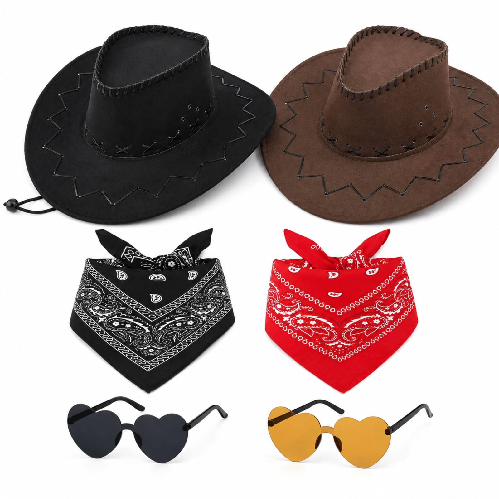 6Pcs Cowboy Hat Set, Cowgirl Hat Western Accessories for Themed Cosplay