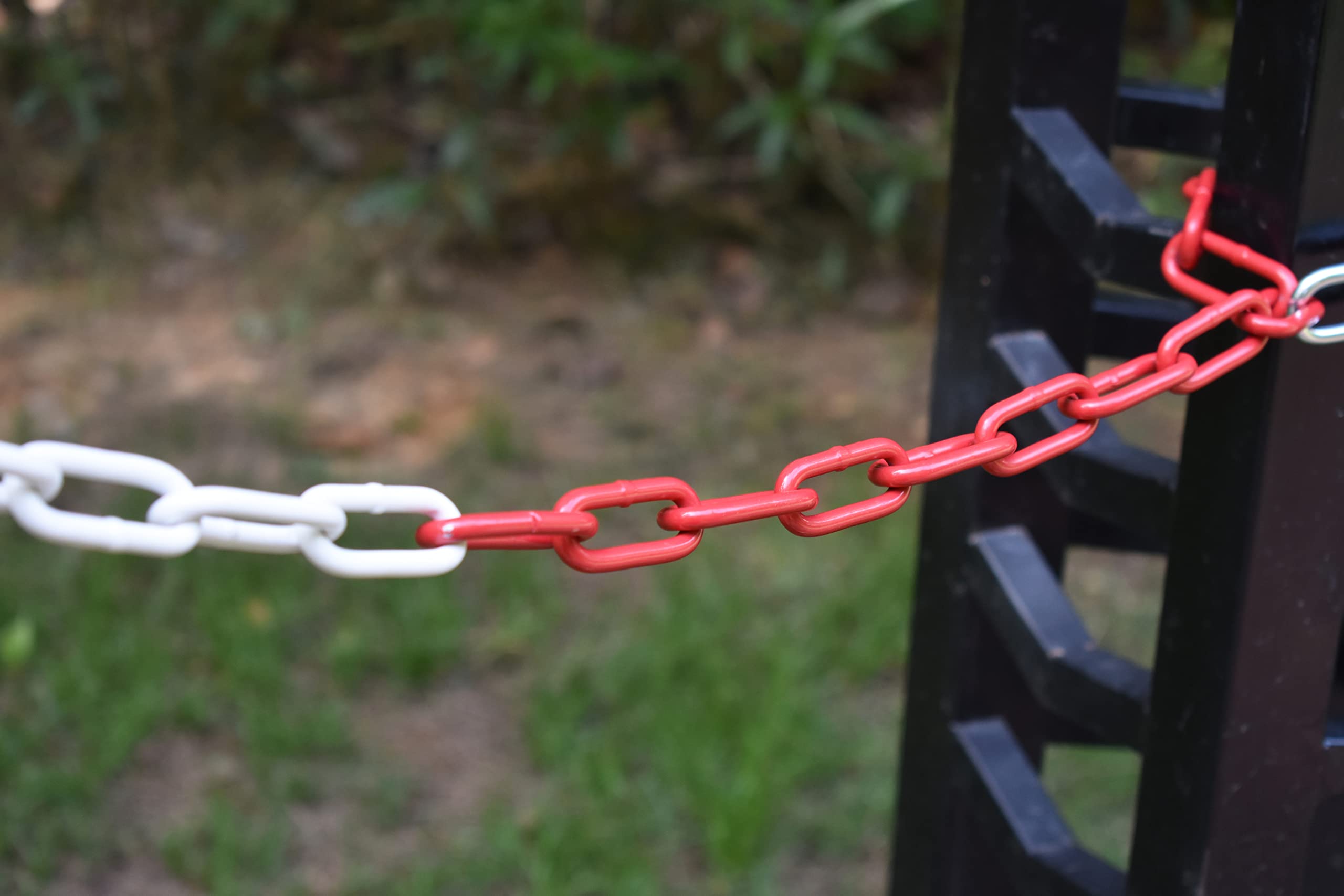 Cadena de Barrera Rojo-Blanco 10M - Eslabones de Acero 5mm, Seguridad y Advertencia para Construcción y Estacionamiento(10 metros) | Cadena de advertencia de acero, con hebilla de conexión, ideal para obras, aparcamientos y eventos