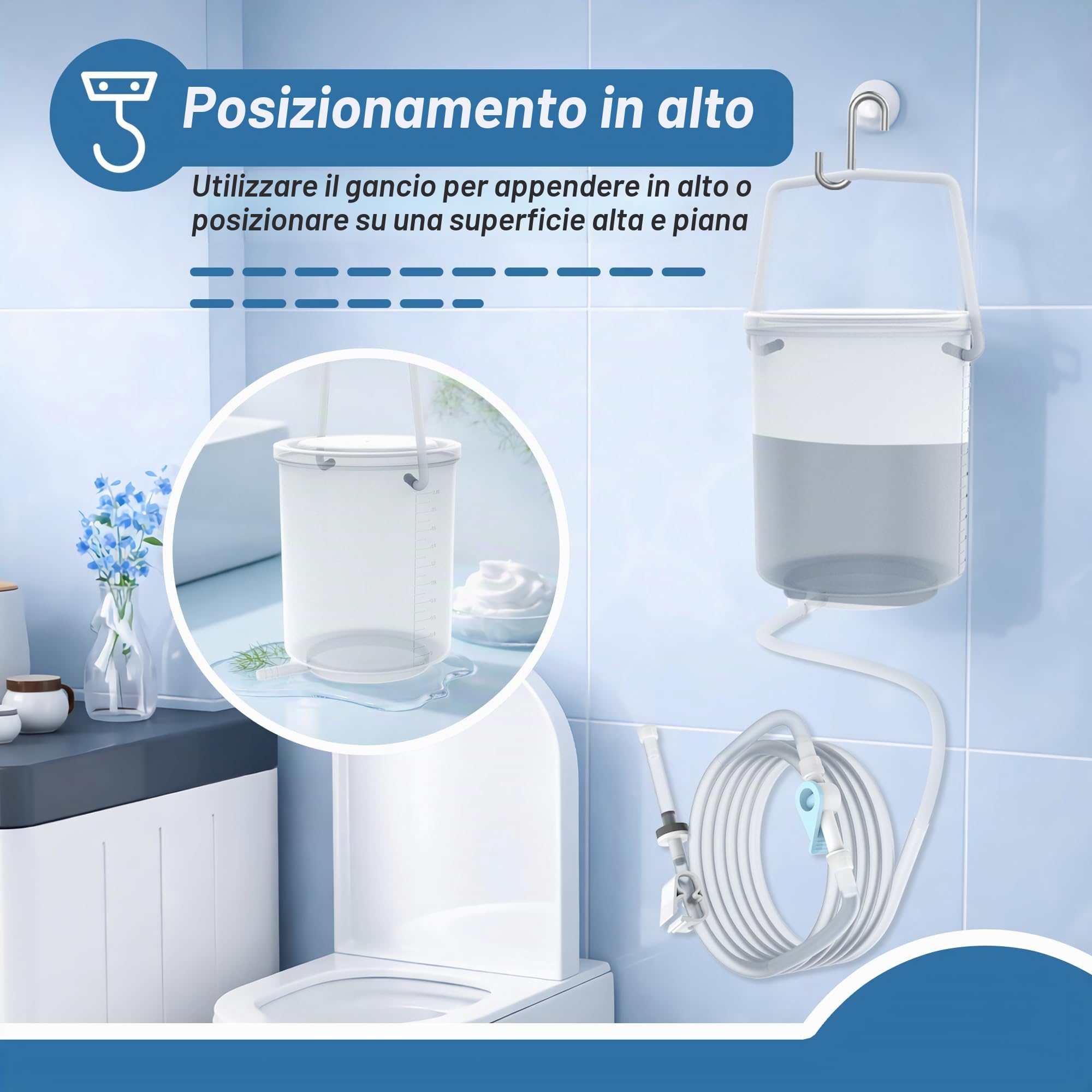 TopQuaFocus - Kit secchio per clistere per pulizia del colon 2L Secchio per clistere in plastica impermeabile Soffione doccia per clistere da 6 pezzi