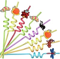 Vista 1 de Suministros de fiesta de cumpleaños de 24 insectos, popotes de plástico reutilizables para decoraciones de fiesta temática de insectos con 2