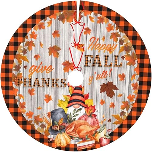 Falda de árbol de Navidad de Acción de Gracias de 36 pulgadas, color naranja, para otoño, Acción de Gracias, falda de árbol a cuadros para