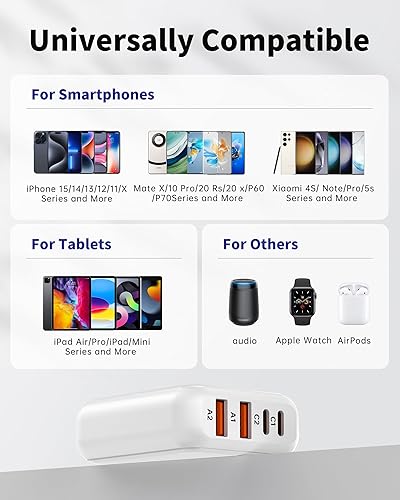 Miniatura 7 de Cargador USB C de 8 puertos, estación de carga rápida para múltiples dispositivos, concentrador de carga USB multipuerto para iPhone, Samsung,