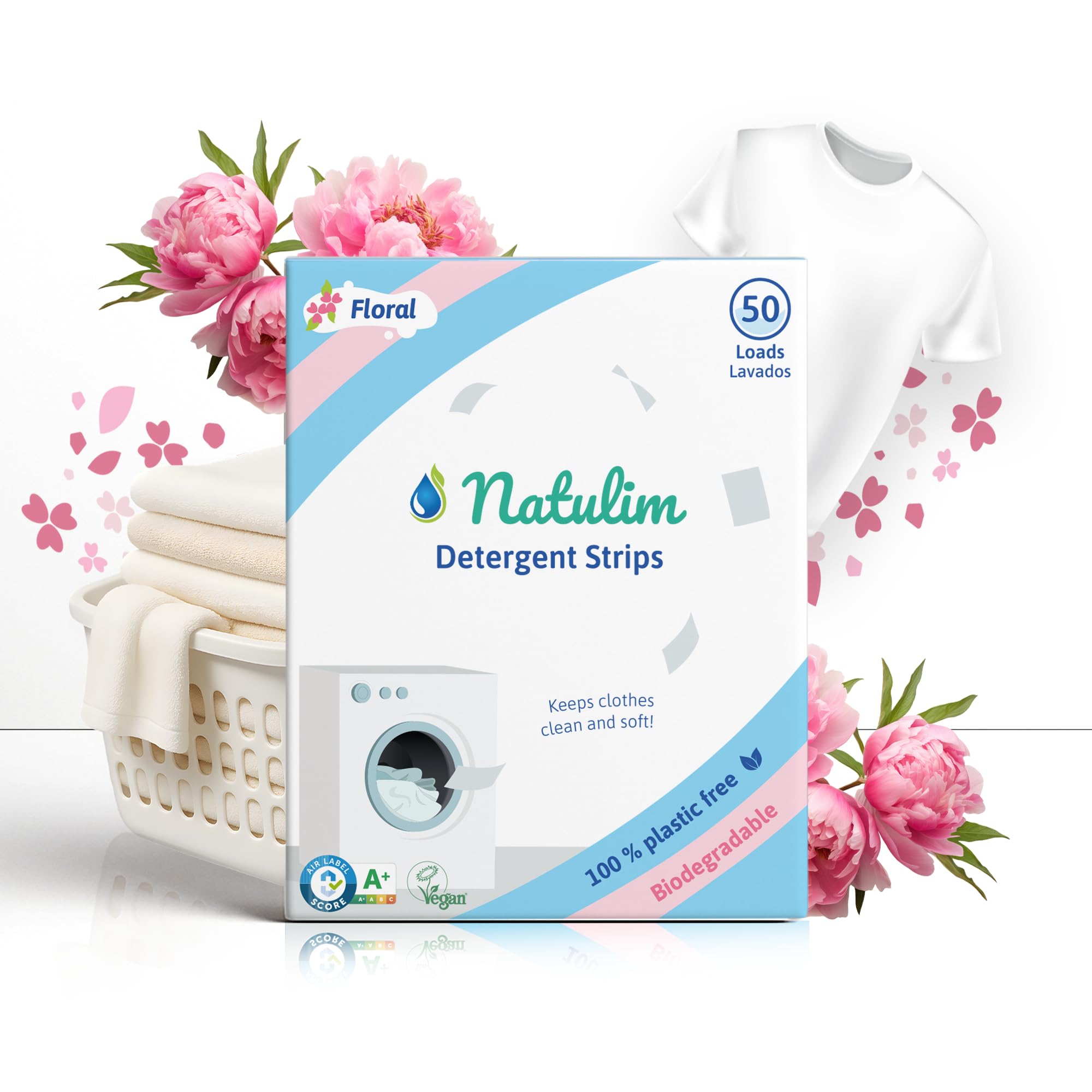 Natulim - 50 Washes Laundry Sheets - Chemical Free - Suitable for sensitive skin - Zero Waste and Plastics Free - Dissolves even at low temperatures - Floral fragrance