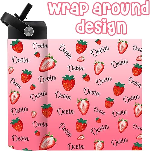 Miniatura 3 de Botella de agua personalizada con tapa de popote para la escuela, 18/24/32 onzas, botella de agua deportiva de acero inoxidable aislada