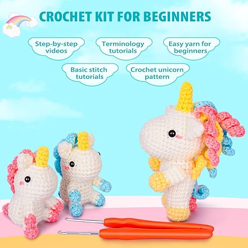 Miniatura 3 de Crochetta Kit de ganchillo para principiantes, kit de animales de ganchillo Amigurumi con tutoriales en video paso a paso, paquete de inicio de