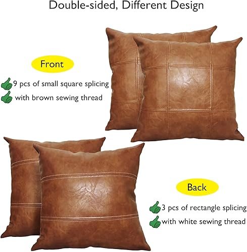 Miniatura 3 de Juego de 2 fundas de almohada de piel sintética, fundas de almohada de 18 x 18 pulgadas, fundas decorativas para sofá, diseño de doble cara, fundas