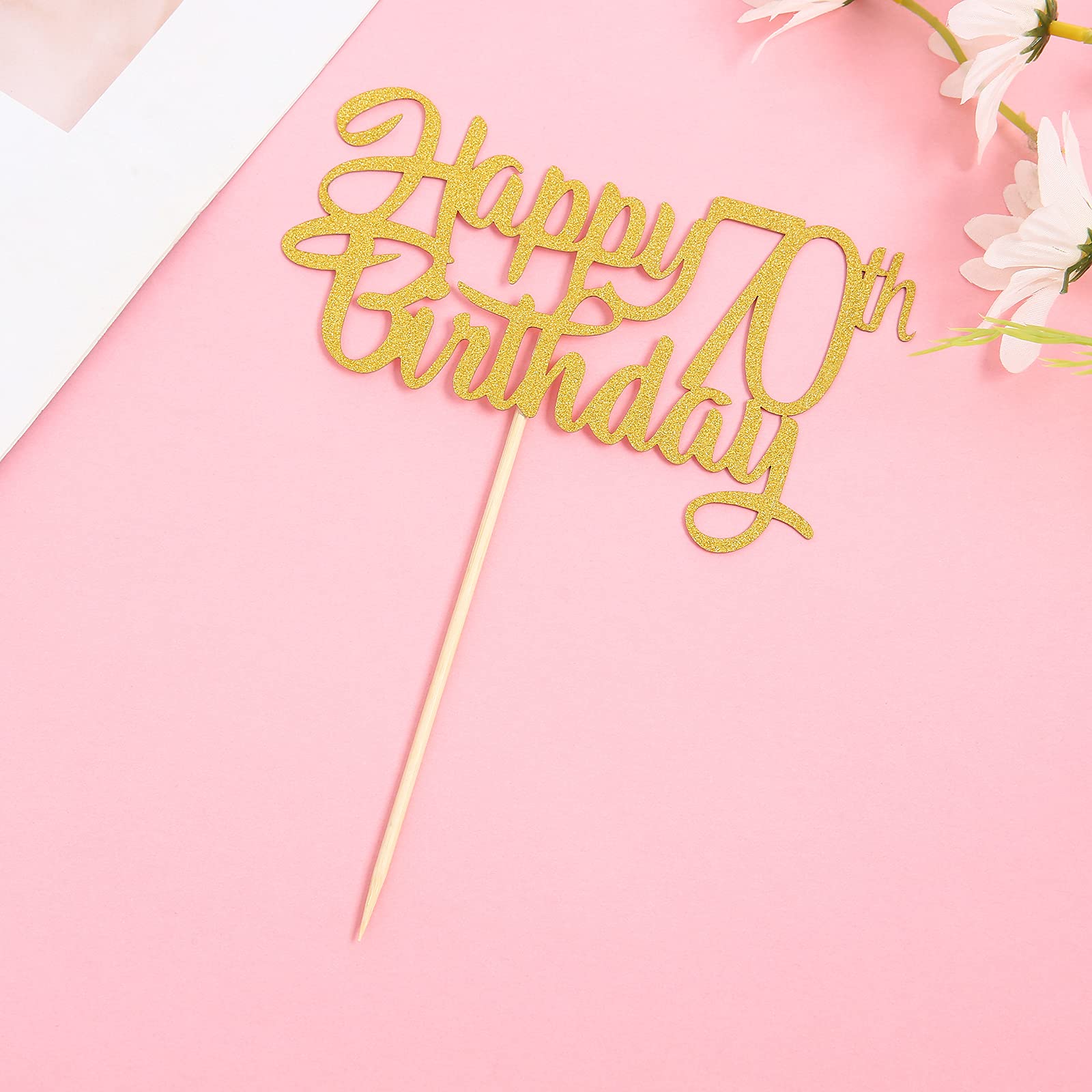 Tortenaufsatz "Happy 70th Birthday", Gold-glitzernd, 3 Stück – Kuchendekoration Für 70. Geburtstag
