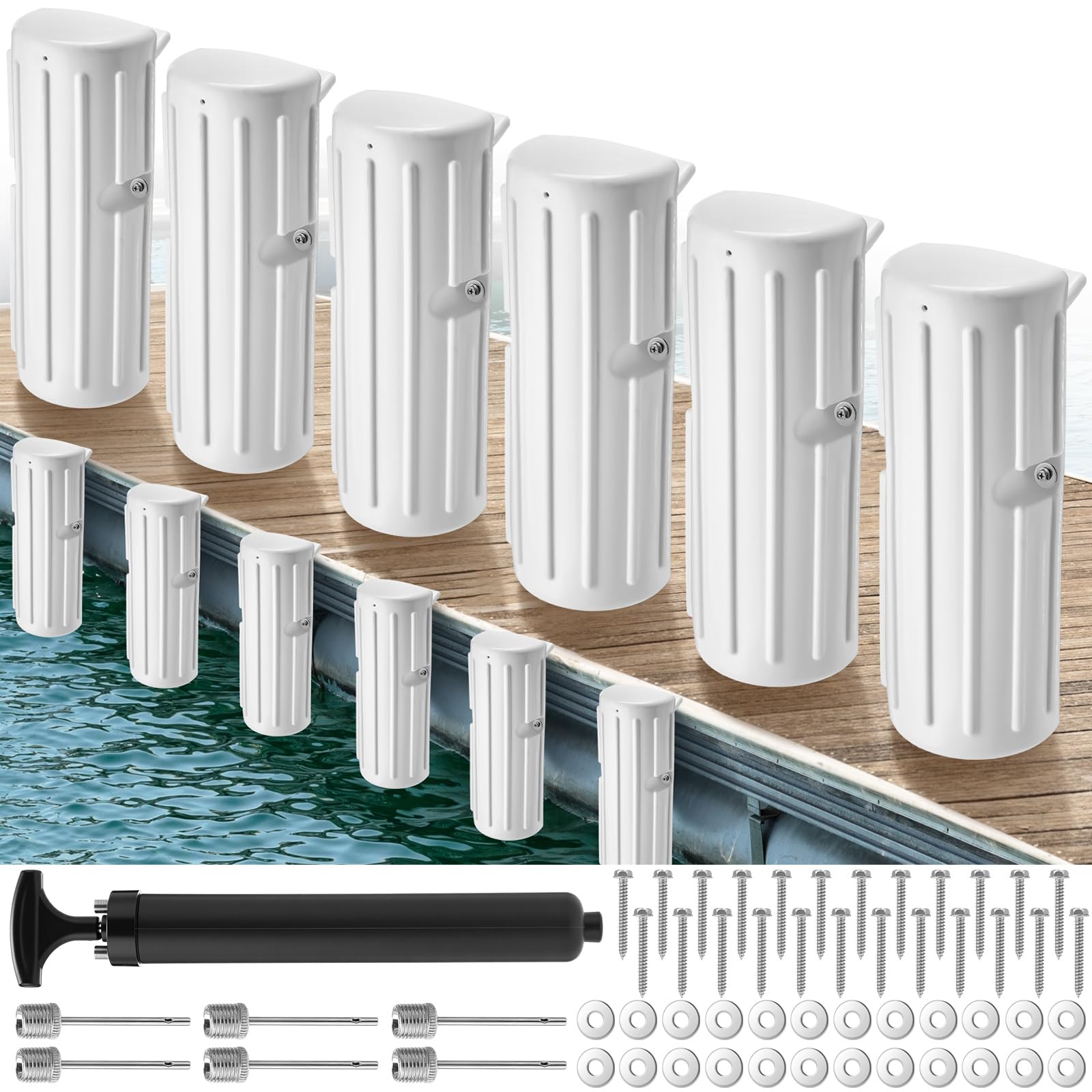 DaisyInner 4 Set Dock Bumpers Boat Bumper for Edging Docking Inflatable Corner Boat Fenders with Pump and Mounting Hardware for Straight-Edge Side Marine Bumpers for Buoy Pontoon Protector