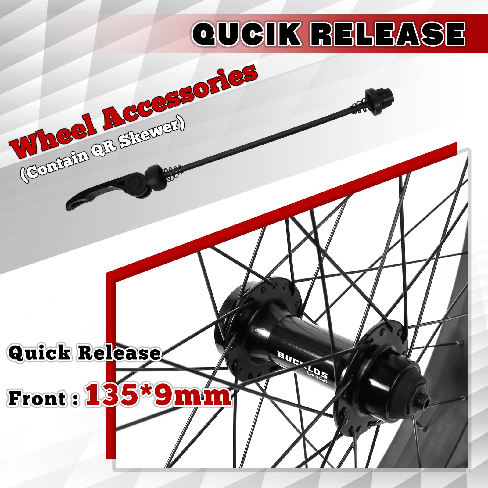 26 x 4,0 Zoll Fat Tire Fahrradrad Vorderrad Mountainbike Felge 135 mm Nabe 9 mm Schnellspanner Laufradsatz Aluminiumlegierung Scheibenbremse 36 14G Speichen für MTB Ebike Beach Snow Cruiser