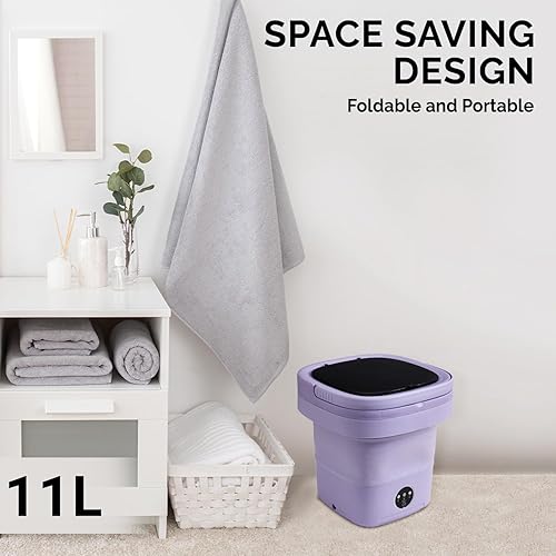 Miniatura 3 de Lavadora portátil, mini lavadora de 11 litros para apartamentos, caravanas y viajes, lavadora de ropa plegable con cesta giratoria y 3 modos,