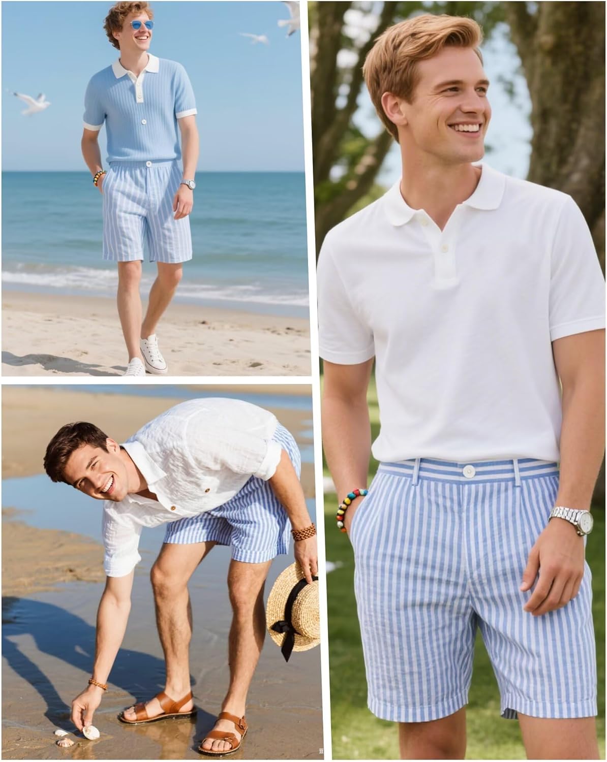 メンズ シアサッカーショーツ サマーストライプ スリムフィット フラットフロント ショートパンツ カジュアル オフィス ビーチパンツ