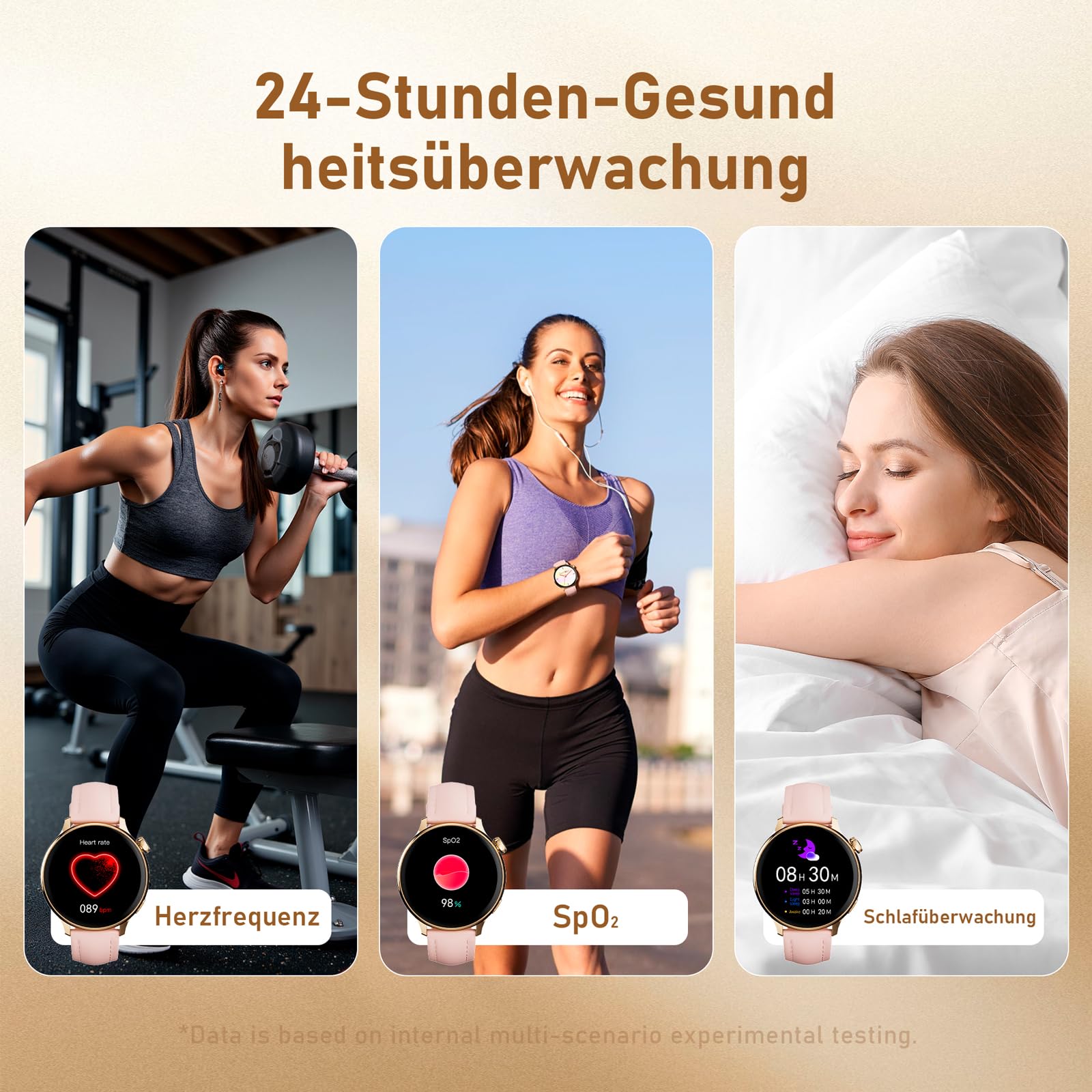 OKYUK Reloj Inteligente Mujer con Llamadas,1.27" HD Smartwatch Mujer con frecuencia cardíaca 24 h, monitorización de SpO2 y del sueño, 90+ Modos Deportivos, Compatible con Android e iOS (Dorado)